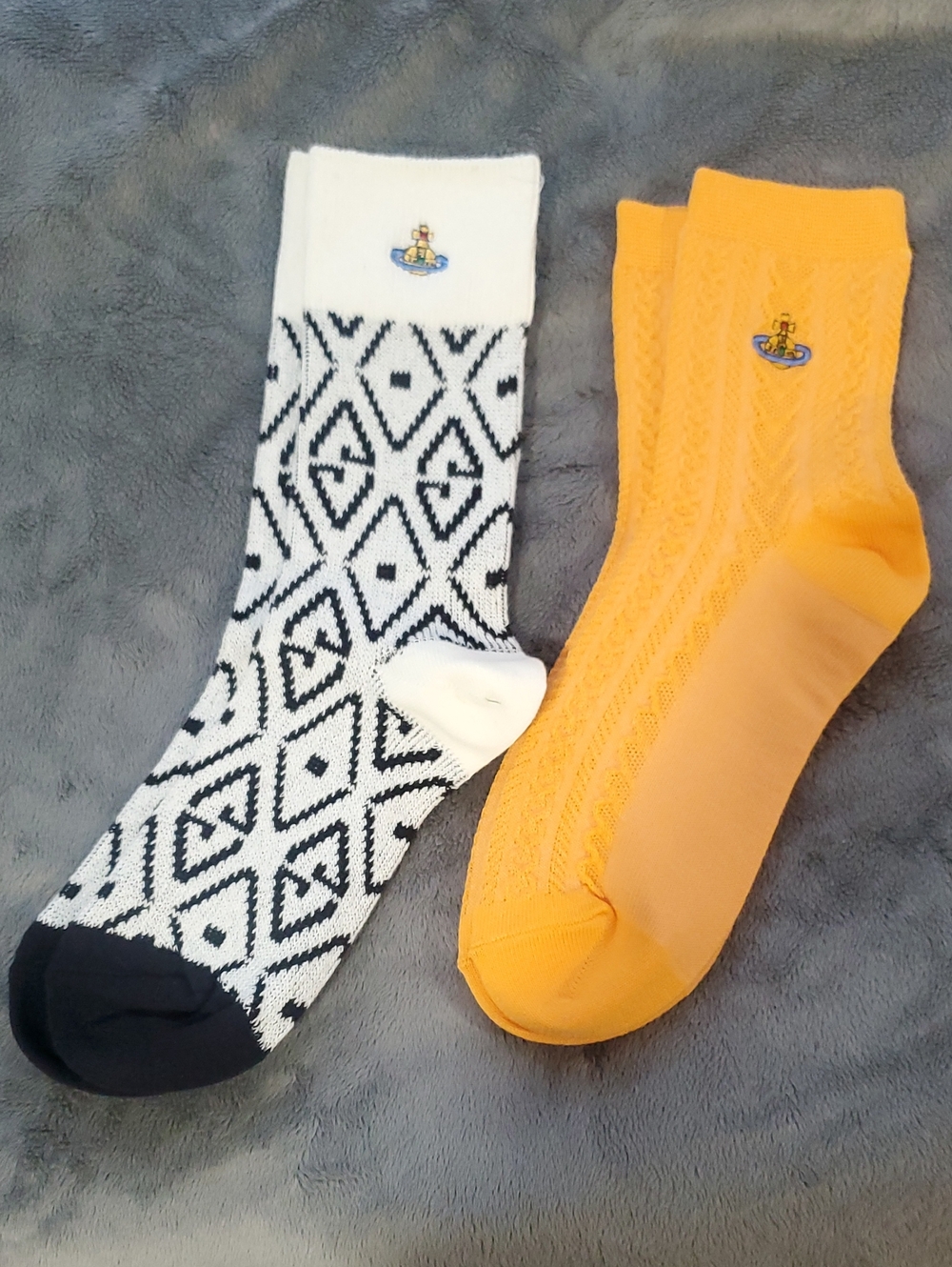 Vivienne Westwood Black & White Patterned Sock and Orange Crew Sock Duo